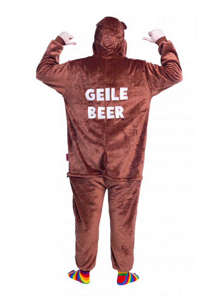 Onesie Geile beer - willaert, verkleedkledij, carnavalkledij, carnavaloutfit, feestkledij, foute party, fluo party, neon party kamping kitch, bal marginaal